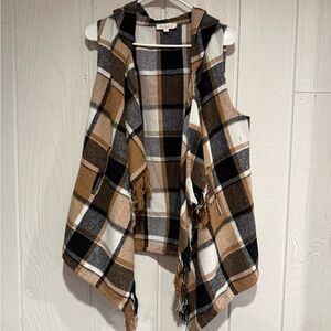 Sweet Generis Plaid Sleeveless Vest with Fringe